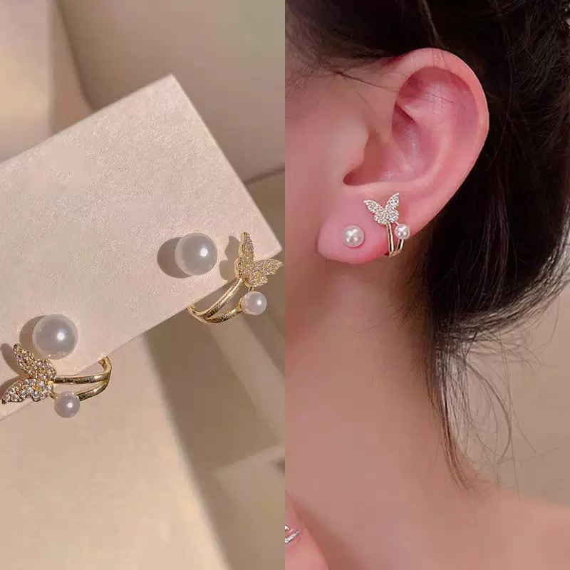 “Twilight Flutter” – Butterfly Pearl Cascade Earrings - Image 2
